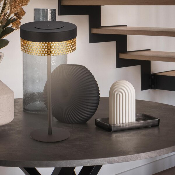 BRILONER Booha stolní lampa - 2,5W, 300lm, bezdrátová, IP44, LED, stmívatelná, teplá bílá, černá/zlatá 7576015