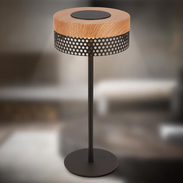 BRILONER Booha stolní lampa - 2,5W, 300lm, bezdrátová, IP44, LED, stmívatelná, teplá bílá, černá/dřevo 7576014