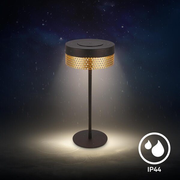 BRILONER Booha stolní lampa - 2,5W, 300lm, bezdrátová, IP44, LED, stmívatelná, teplá bílá, černá/zlatá 7576015