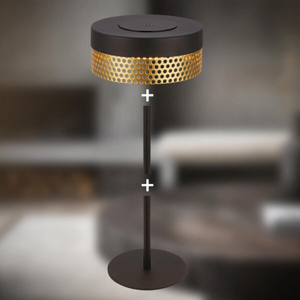 BRILONER Booha stolní lampa - 2,5W, 300lm, bezdrátová, IP44, LED, stmívatelná, teplá bílá, černá/zlatá 7576015