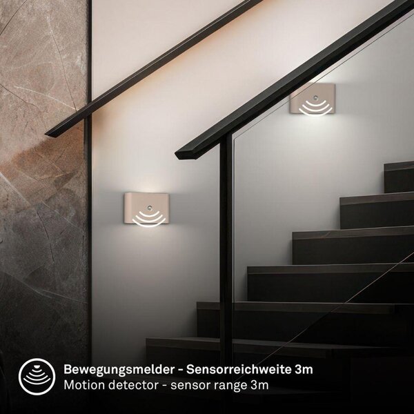 BRILONER Chat nástěnné svítidlo - 3W, 270lm, bezdrátová, LED, s pohybovým čidlem, béžová 3878011