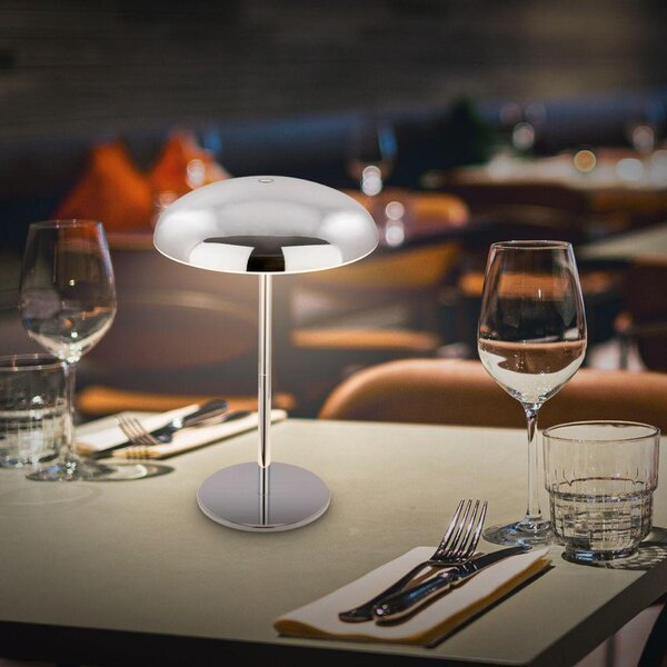 BRILONER Caxa stolní lampa - 2,8W, 300lm, bezdrátová, IP44, LED, stmívatelná, dotykový vypínač, chrom 7573018