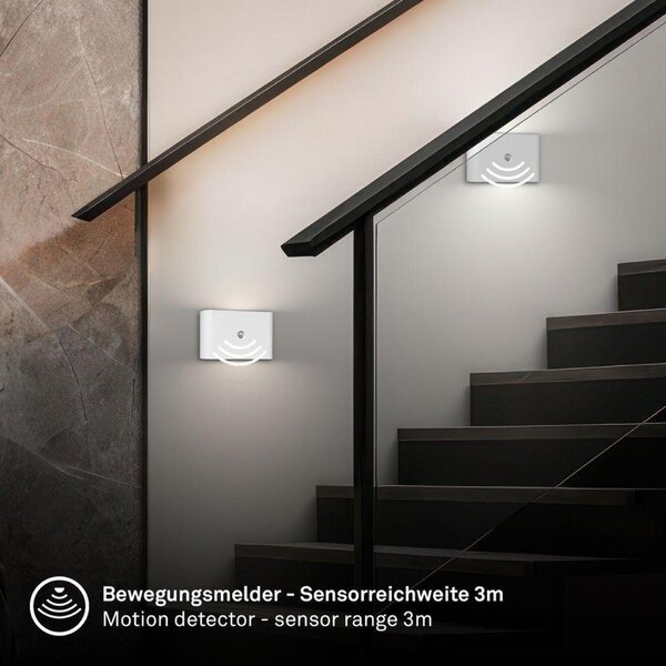 BRILONER Chat nástěnné svítidlo - 3W, 270lm, bezdrátová, LED, s pohybovým čidlem, bílé 3878016