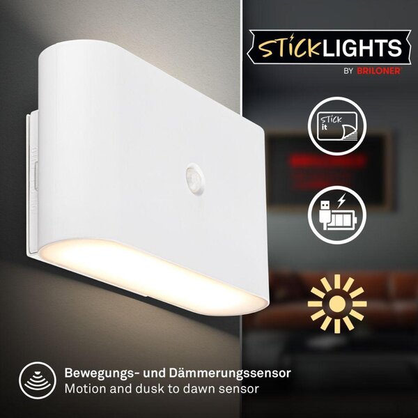 BRILONER Chat nástěnné svítidlo - 3W, 270lm, bezdrátová, LED, s pohybovým čidlem, bílé 3878016