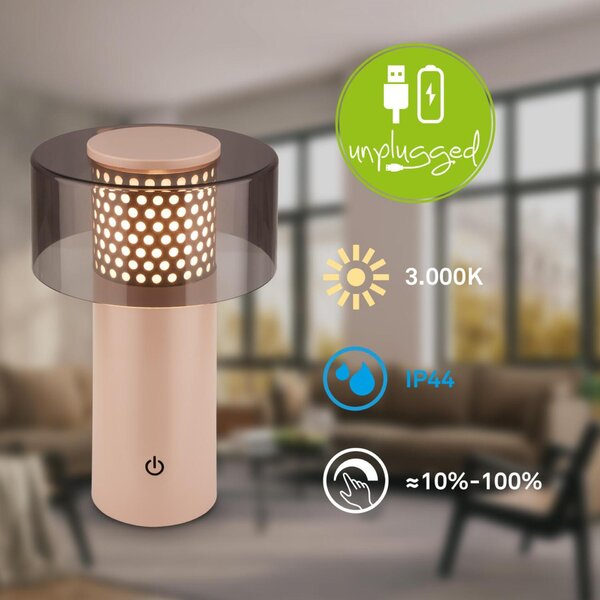 BRILONER Gila stolní lampa - 2,6W, 200lm, bezdrátová, LED, IP44, dotykový vypínač, stmívatelná, antracit/béžová 7669011