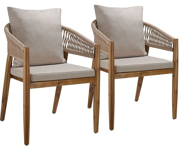 Tectake Zahradní židle Manacor, provazový design - písková,Sada 2 kusů