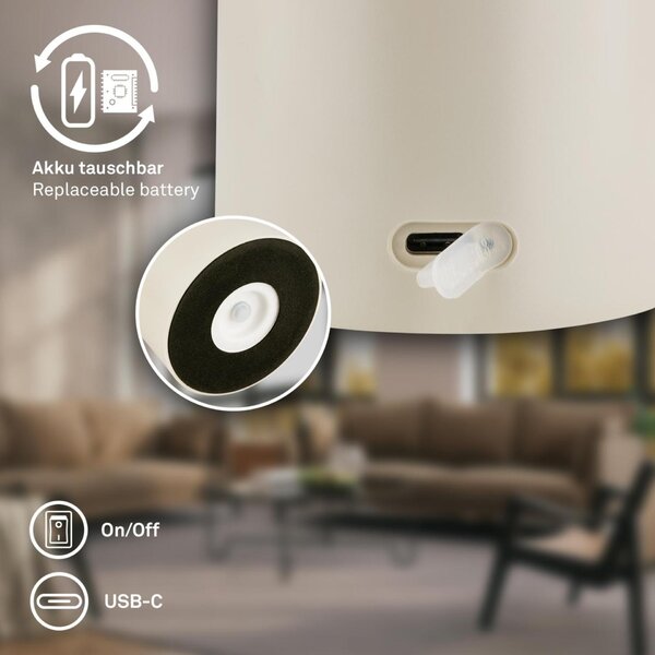 BRILONER Gila stolní lampa - 2,6W, 200lm, bezdrátová, LED, IP44, dotykový vypínač, stmívatelná, kávová/světlešedá 7669014