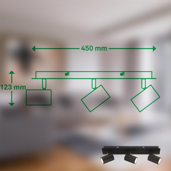BRILONER Isil A LED stropní bodové svítidlo, energetická třída A, 3-ramenné, 50.000h životnost, nastavitelné, černé 2840035
