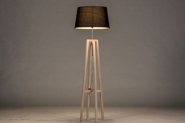 Stojací designová lampa Paola Black and Natur Wood (LMD)