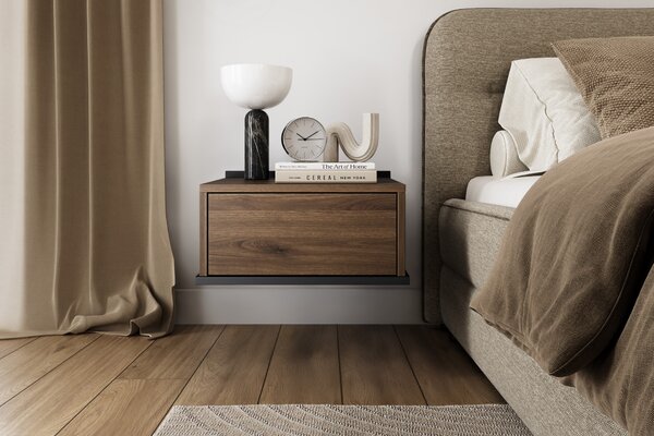 Závěsná noční skříňka Zenar 50 cm s šuplíkem - elegantní ořech / černá