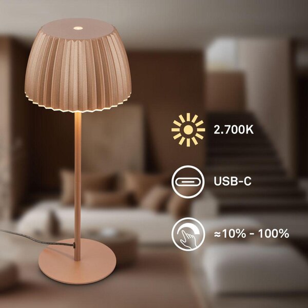 BRILONER Loca stolní lampa - 8W, 800lm, LED, dotykový vypínač, stmívatelná, teplá bílá, kávová 7625017