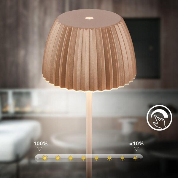 BRILONER Loca stolní lampa - 8W, 800lm, LED, dotykový vypínač, stmívatelná, teplá bílá, kávová 7625017
