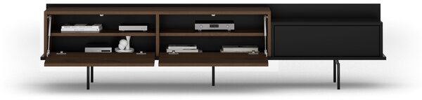 Moderní TV stolek Zenar 200 cm s kovovými nohami a zásuvkou - elegantní ořech / černá