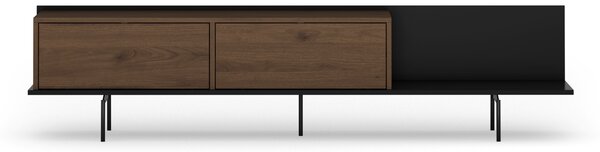 Moderní RTV skříňka Zenar 200 cm s kovovými nohami - elegantní ořech / černá