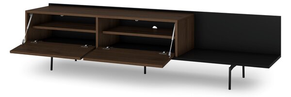 Moderní RTV skříňka Zenar 200 cm s kovovými nohami - elegantní ořech / černá