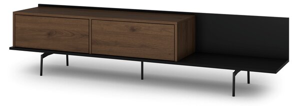 Moderní RTV skříňka Zenar 200 cm s kovovými nohami - elegantní ořech / černá