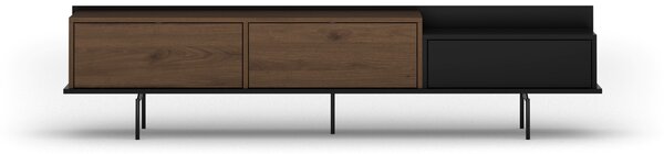 Moderní TV stolek Zenar 200 cm s kovovými nohami a zásuvkou - elegantní ořech / černá