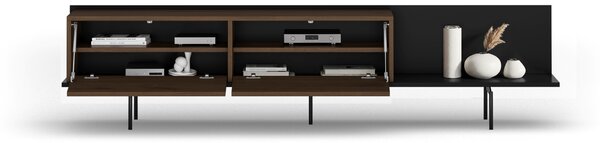 Moderní RTV skříňka Zenar 200 cm s kovovými nohami - elegantní ořech / černá