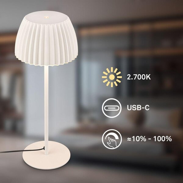 BRILONER Loca stolní lampa - 8W, 800lm, LED, dotykový vypínač, stmívatelná, teplá bílá, starobílá 7625016