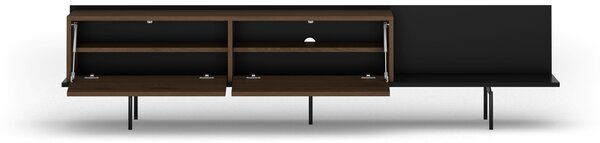 Moderní RTV skříňka Zenar 200 cm s kovovými nohami - elegantní ořech / černá