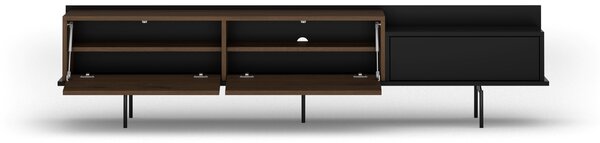 Moderní TV stolek Zenar 200 cm s kovovými nohami a zásuvkou - elegantní ořech / černá