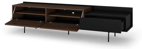Moderní TV stolek Zenar 200 cm s kovovými nohami a zásuvkou - elegantní ořech / černá