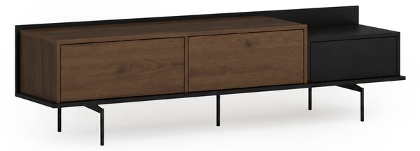 Moderní TV stolek Zenar 200 cm s kovovými nohami a zásuvkou - elegantní ořech / černá