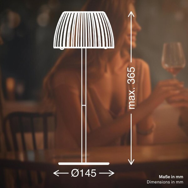 BRILONER Nabíjecí stolní lampa Riffle - 36,5 cm, 2W, 200lm, IP44, bezdrátová, LED, stmívatelná, dotykový vypínač, bílé 7553016