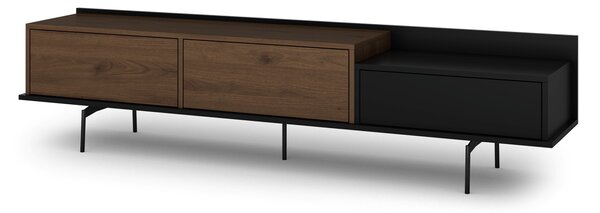 Moderní TV stolek Zenar 200 cm s kovovými nohami a zásuvkou - elegantní ořech / černá
