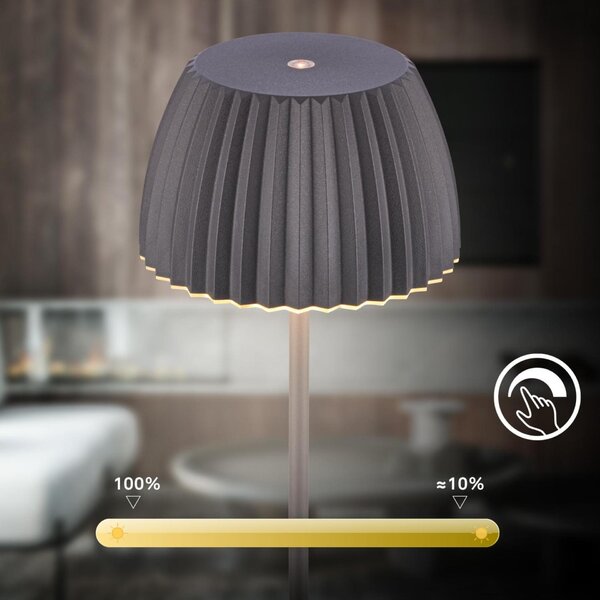 BRILONER Nabíjecí stolní lampa Riffle - 36,5 cm, 2W, 200lm, IP44, bezdrátová, LED, stmívatelná, dotykový vypínač, antracit 7553015