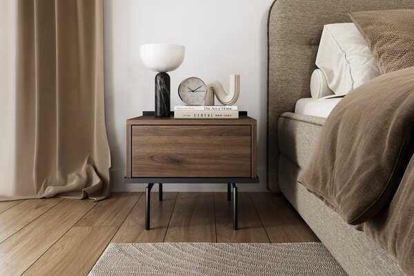 Noční stolek Zenar s šuplíkem 50 cm - elegantní ořech / černá