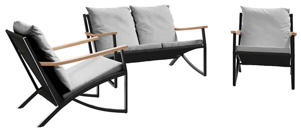 3dílná sada balkonového nábytku s poduškami černá ocel 3283637