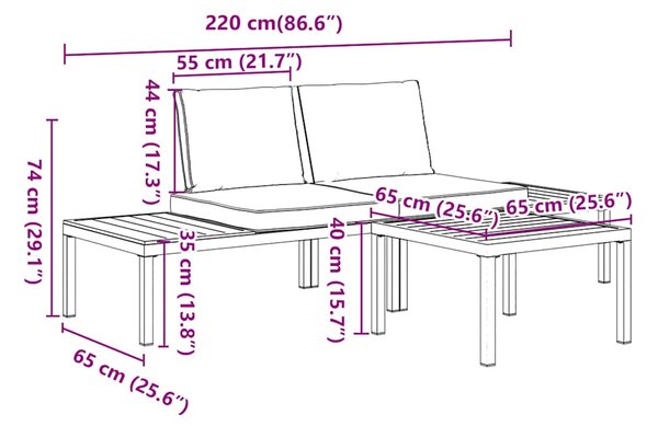 3dílná zahradní sedací souprava s poduškami černá hliník 3283704