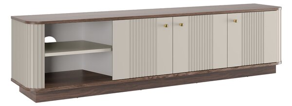 TV stolek Vesper 3D 187 cm na soklu - kašmír / ořech / zlaté úchyty