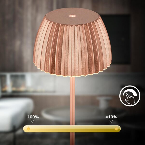 BRILONER Nabíjecí stolní lampa Riffle - 36,5 cm, 2W, 200lm, IP44, bezdrátová, LED, stmívatelná, dotykový vypínač, měď 7553013
