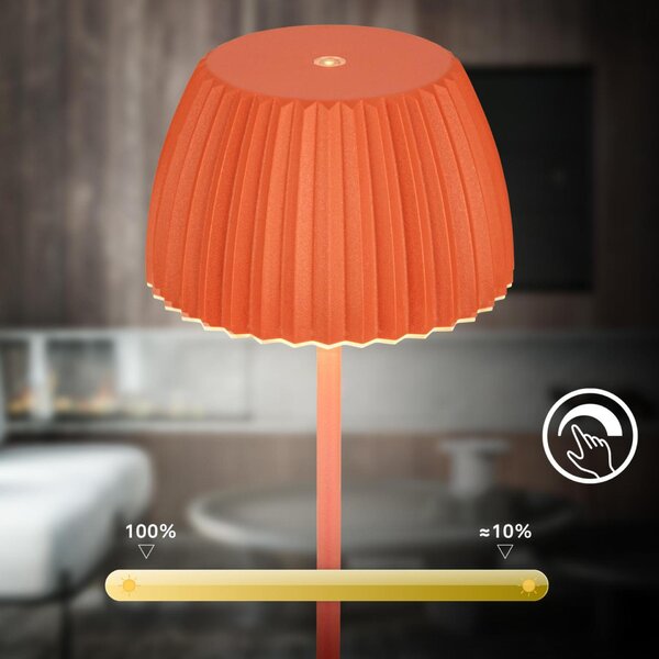 BRILONER Nabíjecí stolní lampa Riffle - 36,5 cm, 2W, 200lm, IP44, bezdrátová, LED, stmívatelná, dotykový vypínač, oranžová 7553012