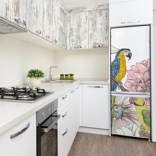 Nálepka fototapeta lednička Papoušci a květiny FridgeStick-70x190-f-110762847