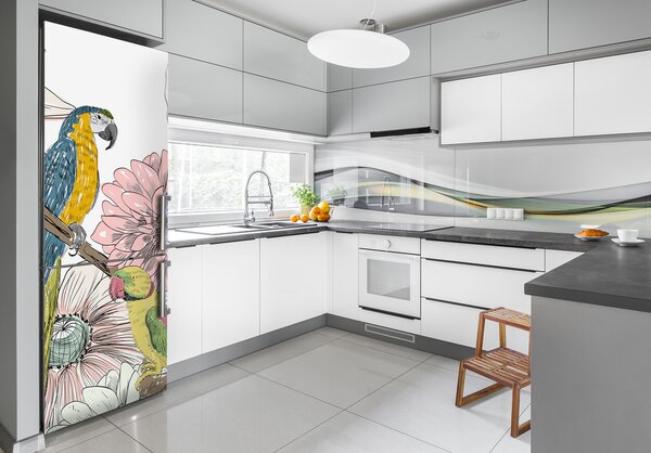 Nálepka fototapeta lednička Papoušci a květiny FridgeStick-70x190-f-110762847
