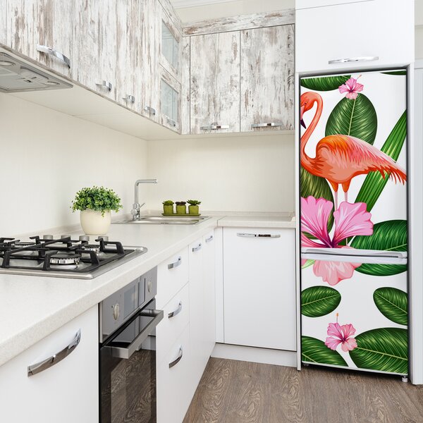 Foto nálepka na ledničku Plameňáci a květiny FridgeStick-70x190-f-111415248