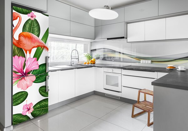 Foto nálepka na ledničku Plameňáci a květiny FridgeStick-70x190-f-111415248