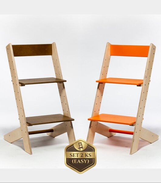 Lucas Wood Style - rostoucí židle EASY LINE zvýhodněný set 2 ks - kaštan + oranžová