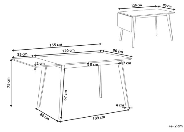 Rozkládací jídelní stůl MEDIO Bílá 120/155 cm 80 cm