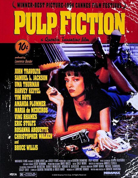 Plechová cedule Pulp Fiction - Uma on Bed