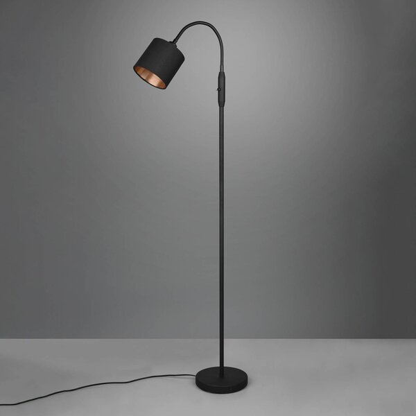 Reality Leuchten Stojací lampa Tommy, černá/zlatá, výška 130 cm, kov/látka, Černá, Obývací pokoj / jídelna, Textil / tkanina / hedvábí, Moderní