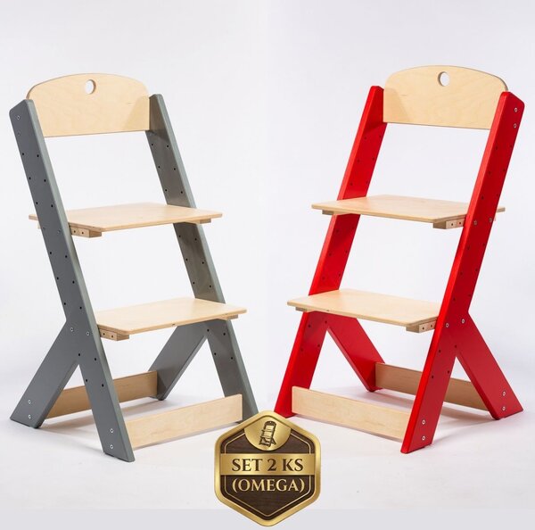 Lucas Wood Style - rostoucí židle OMEGA III zvýhodněný set 2 ks - šedá + červená