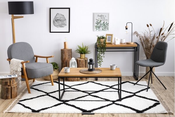 Makro Abra Kusový koberec BERBER CROSS bílý černý Rozměr: 80x150 cm