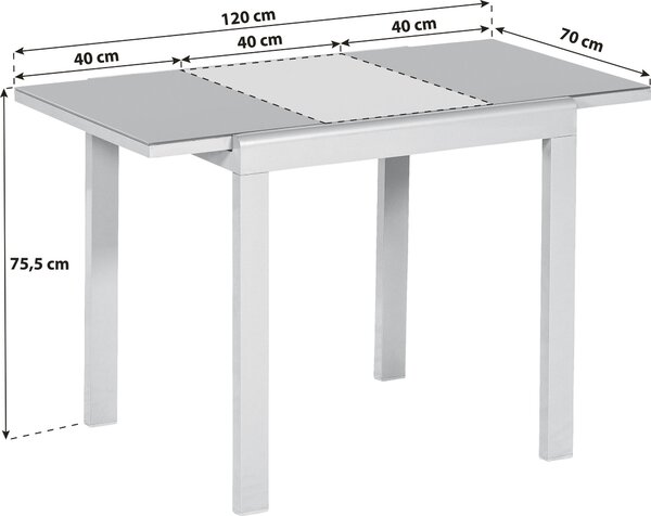 ZAHRADNÍ STŮL, kov, sklo, 80-120/70/75,5 cm Gardenson - Online Only zahradní nábytek, Online Only