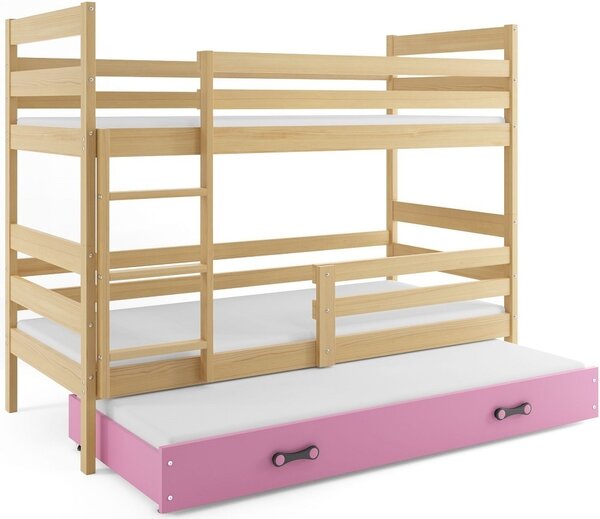 Patrová postel s přistýlkou ERYK 3 80x160 cm, borovice/růžová