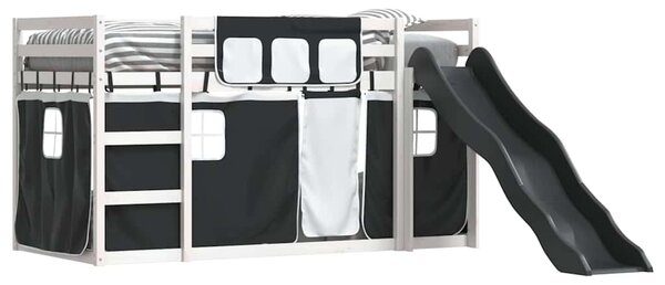Patrová postel se skluzavkou a závěsy bílá a černá 90 x 200 cm 3284110