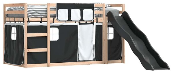 Patrová postel se skluzavkou a závěsy bílá a černá 80 x 200 cm 3284116